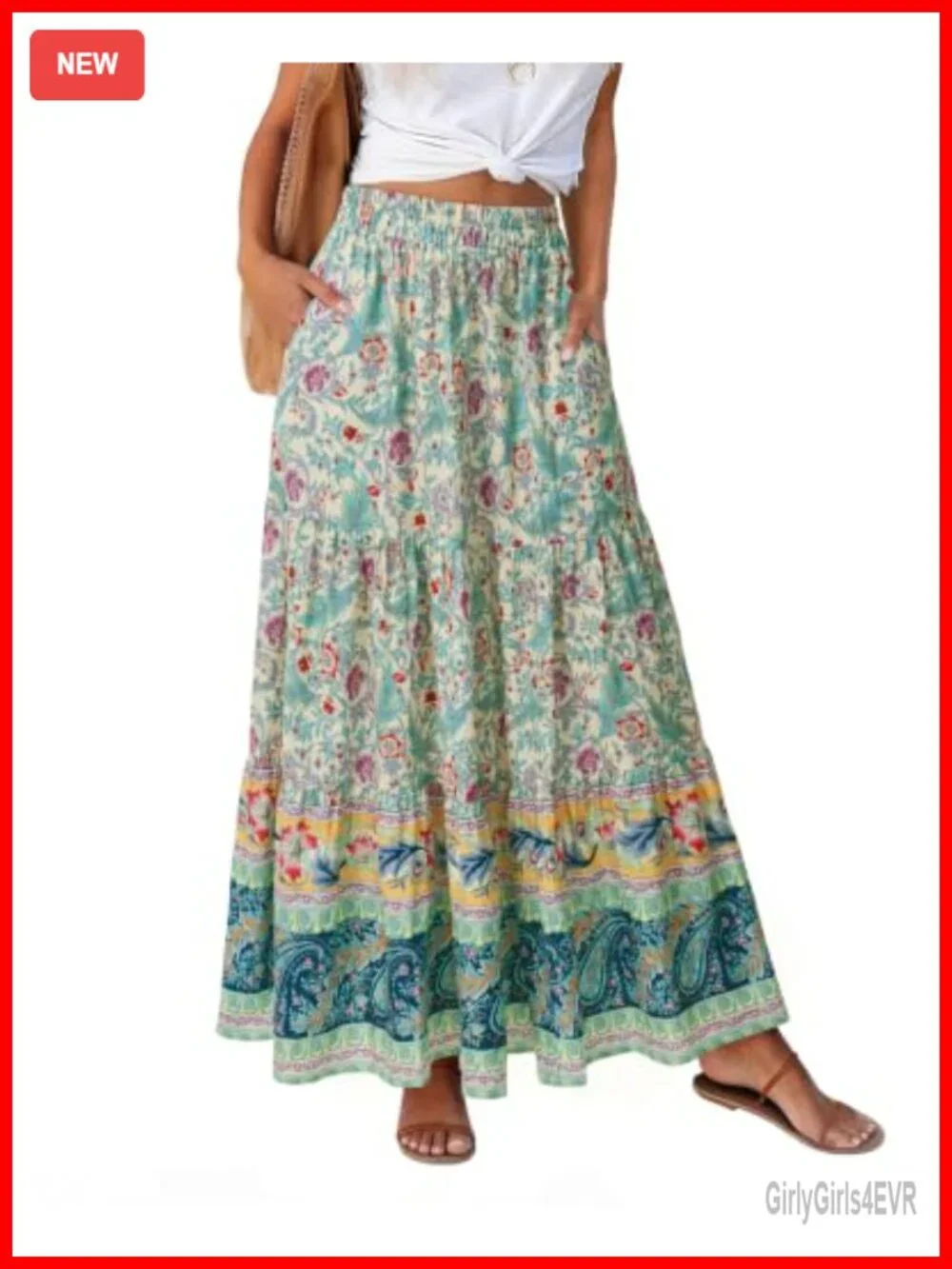 High Waist A-Line Flowy Maxi Skirt with Pockets Lightweight Chiffon